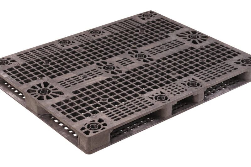 A black plastic pallet on a plain white background.