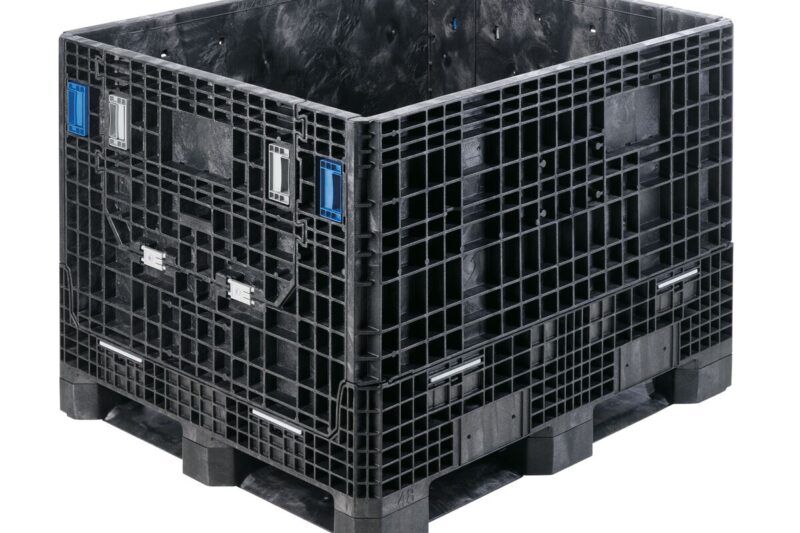 The GP4048-34 is a large black plastic bulk storage container