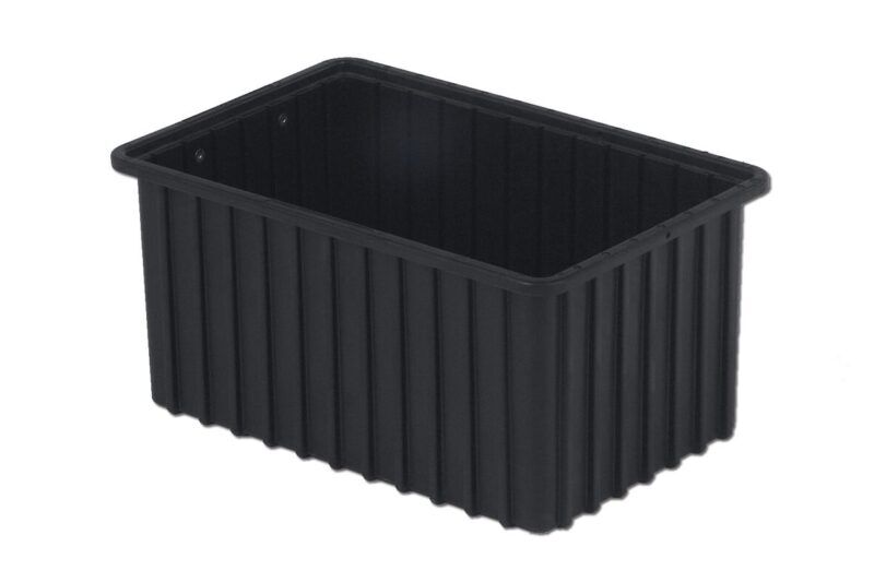 A black rectangular plastic container with ribbed sides, an open top, and AUTO-DRAFT label embossed on its surface.