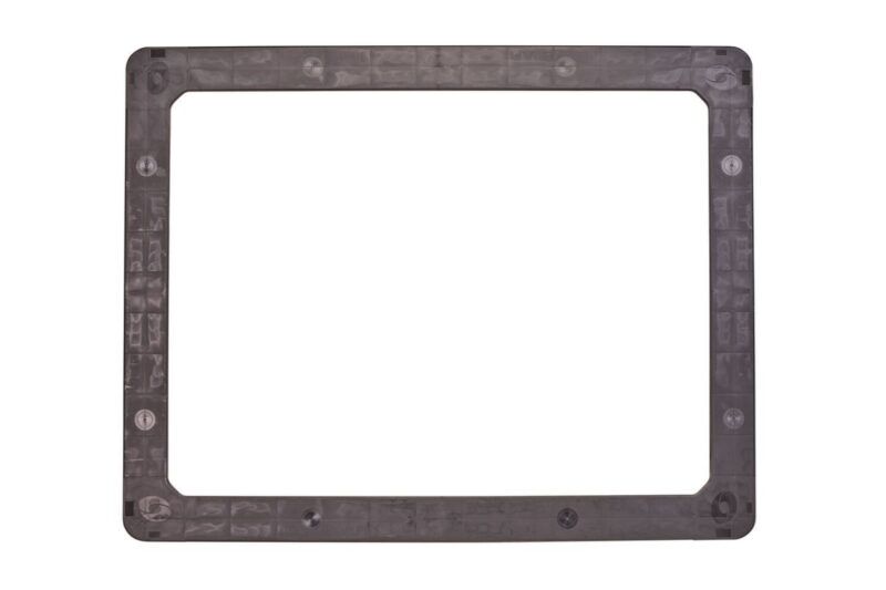 The 44 x 56 HP Top Frame is a rectangular black plastic piece with rounded corners and eight screw holes, shown on a white background.