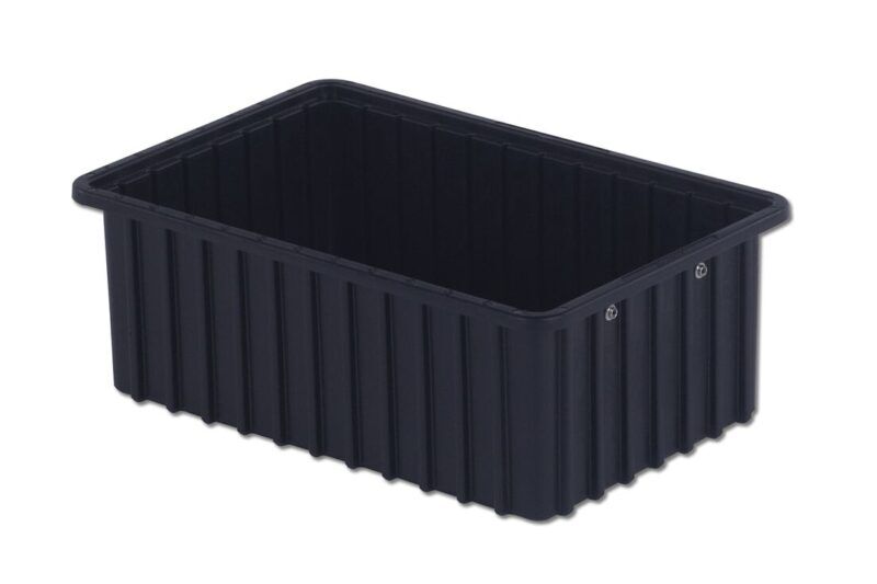A rectangular, black plastic container with ribbed sides and rounded corners, model DC2060-XL.